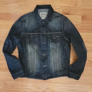 American Eagle Outfitters Mens Denim Distressed Trucker Retro Jean Jacket Size M